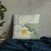 Custom Tallulah Falls Georgia Map Throw Pillow in Woodblock on Bedding Against Wall