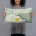 Person holding 20x12 Custom Tallulah Falls Georgia Map Throw Pillow in Woodblock