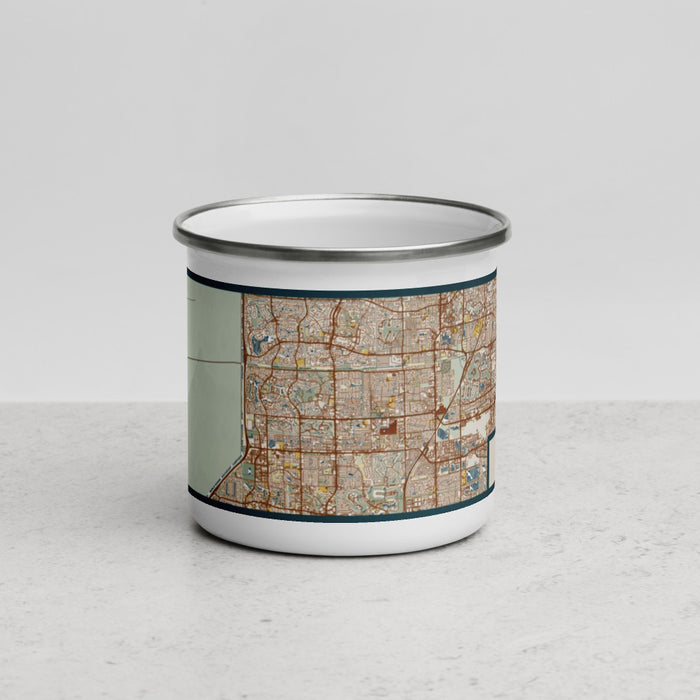 Front View Custom Tamarac Florida Map Enamel Mug in Woodblock