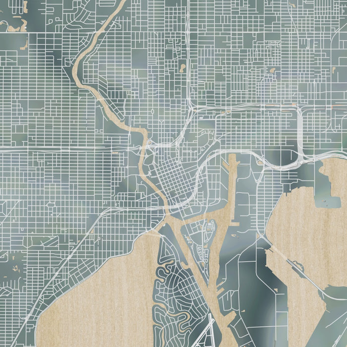 Tampa Florida Map Print in Afternoon Style Zoomed In Close Up Showing Details
