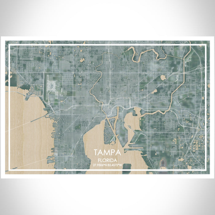 Tampa Florida Map Print Landscape Orientation in Afternoon Style With Shaded Background