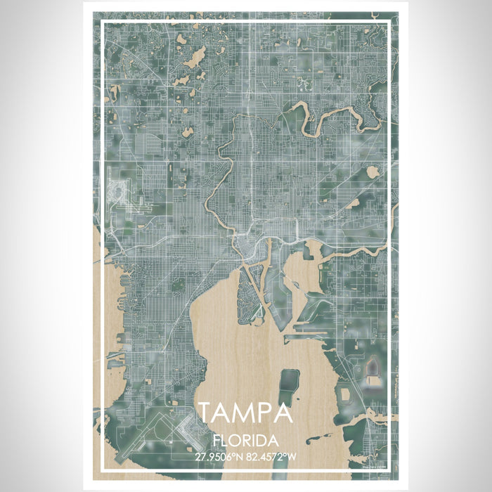 Tampa Florida Map Print Portrait Orientation in Afternoon Style With Shaded Background