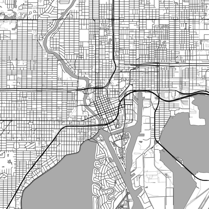 Tampa Florida Map Print in Classic Style Zoomed In Close Up Showing Details