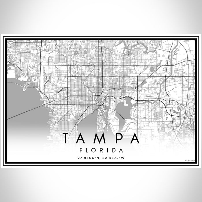 Tampa Florida Map Print Landscape Orientation in Classic Style With Shaded Background