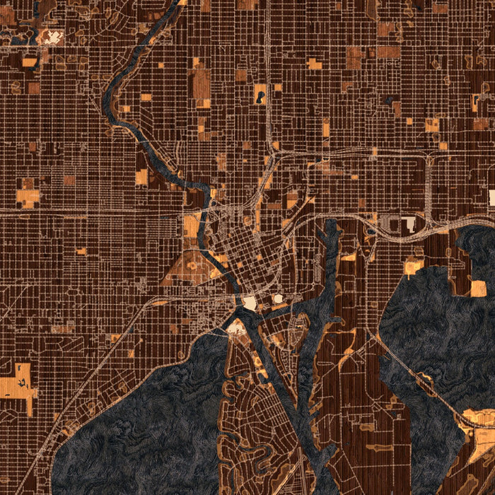 Tampa Florida Map Print in Ember Style Zoomed In Close Up Showing Details