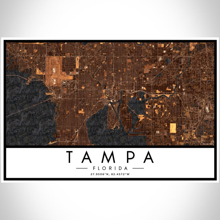 Tampa Florida Map Print Landscape Orientation in Ember Style With Shaded Background