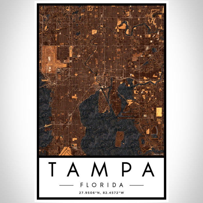 Tampa Florida Map Print Portrait Orientation in Ember Style With Shaded Background