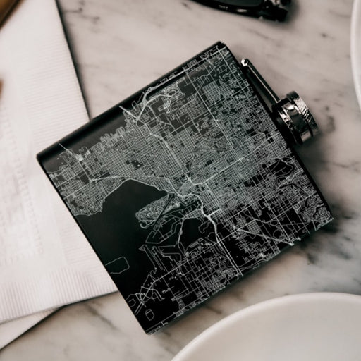 Tampa Florida Custom Engraved City Map Inscription Coordinates on 6oz Stainless Steel Flask in Black