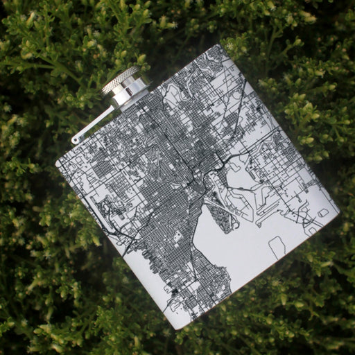 Tampa Florida Custom Engraved City Map Inscription Coordinates on 6oz Stainless Steel Flask in White