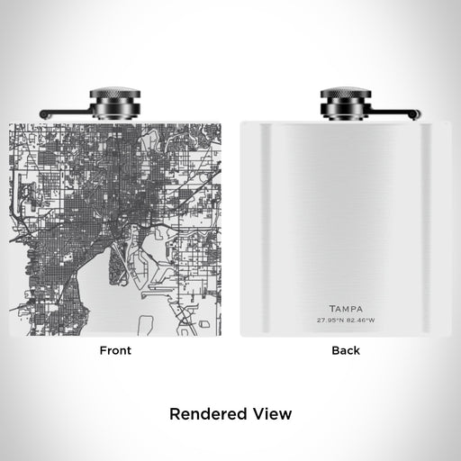 Rendered View of Tampa Florida Map Engraving on 6oz Stainless Steel Flask in White