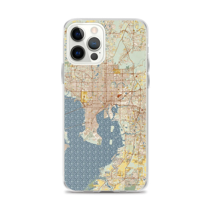 Custom Tampa Florida Map iPhone 12 Pro Max Phone Case in Woodblock