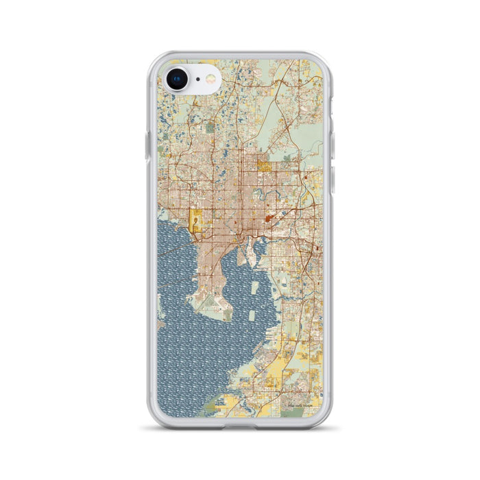 Custom Tampa Florida Map iPhone SE Phone Case in Woodblock