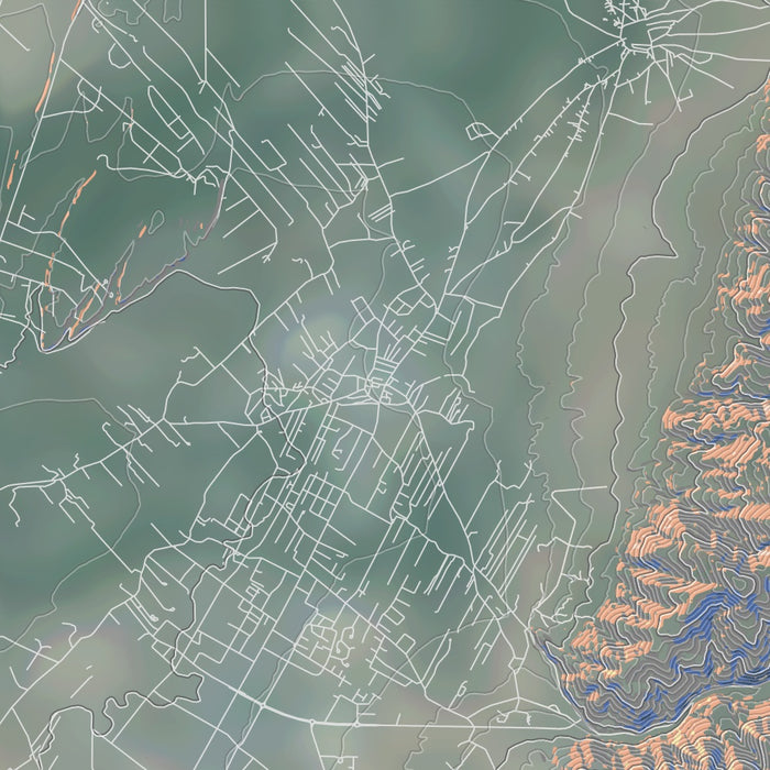 Taos New Mexico Map Print in Afternoon Style Zoomed In Close Up Showing Details