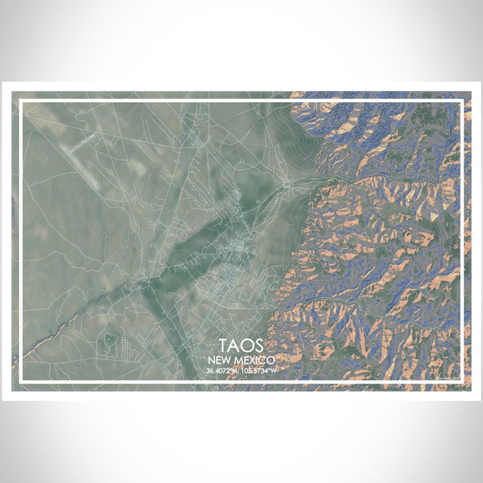 Taos New Mexico Map Print Landscape Orientation in Afternoon Style With Shaded Background