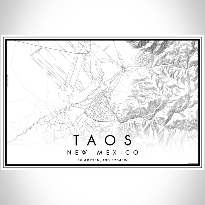 Taos New Mexico Map Print Landscape Orientation in Classic Style With Shaded Background