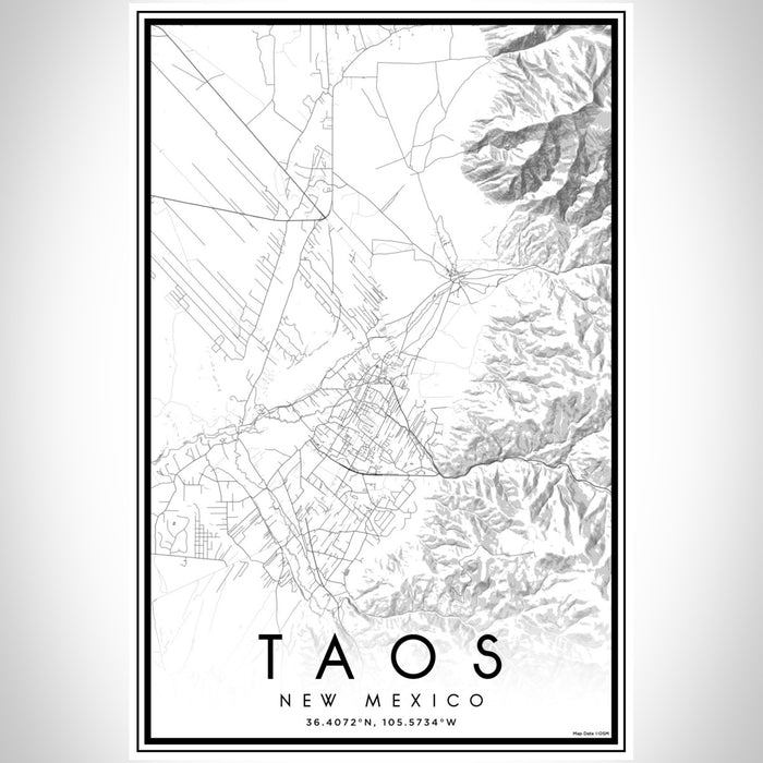 Taos New Mexico Map Print Portrait Orientation in Classic Style With Shaded Background