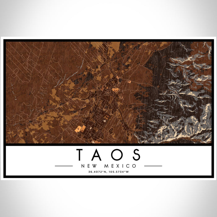 Taos New Mexico Map Print Landscape Orientation in Ember Style With Shaded Background