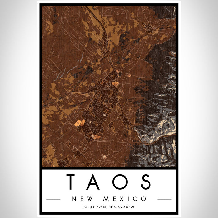 Taos New Mexico Map Print Portrait Orientation in Ember Style With Shaded Background