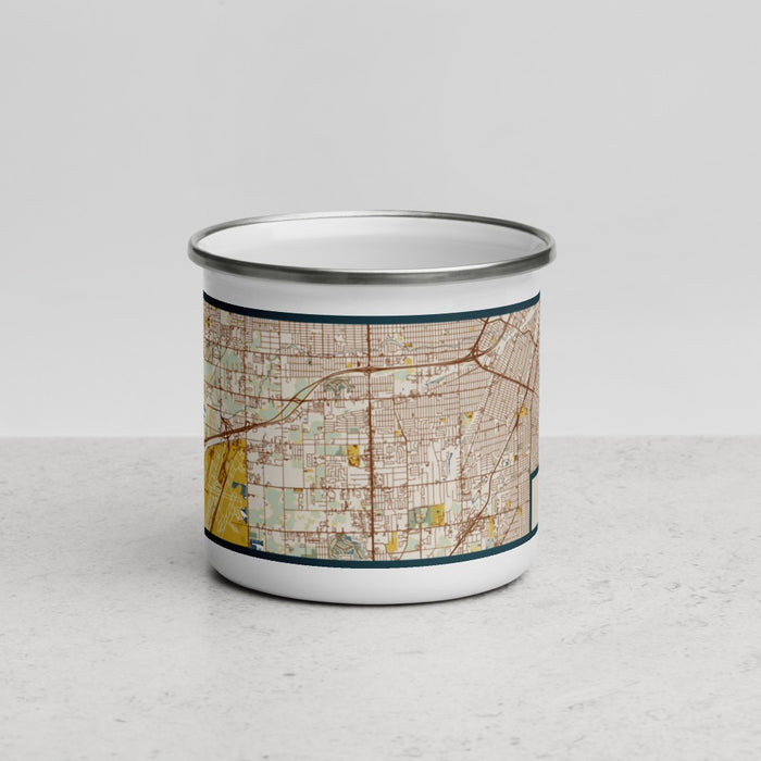 Front View Custom Taylor Michigan Map Enamel Mug in Woodblock