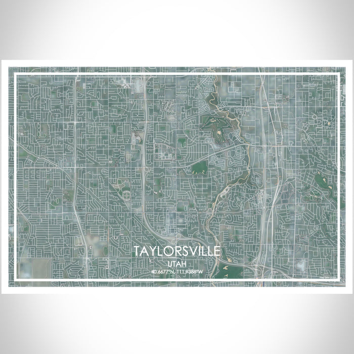 Taylorsville Utah Map Print Landscape Orientation in Afternoon Style With Shaded Background
