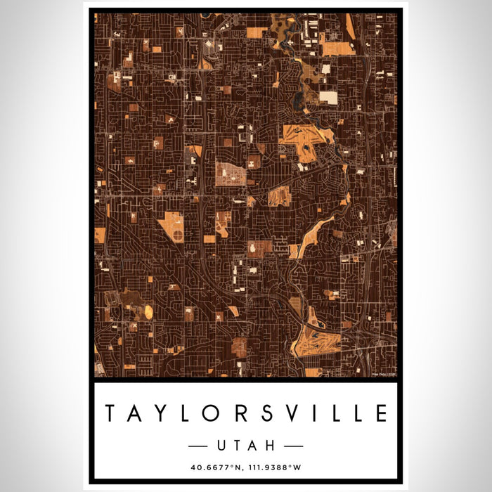 Taylorsville Utah Map Print Portrait Orientation in Ember Style With Shaded Background