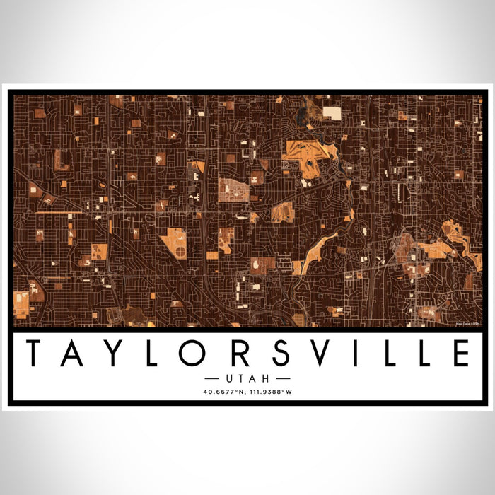 Taylorsville Utah Map Print Landscape Orientation in Ember Style With Shaded Background