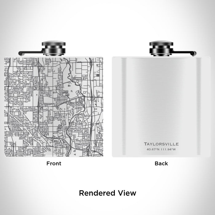 Rendered View of Taylorsville Utah Map Engraving on 6oz Stainless Steel Flask in White