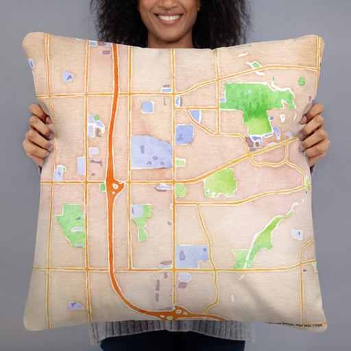 Person holding 22x22 Custom Taylorsville Utah Map Throw Pillow in Watercolor