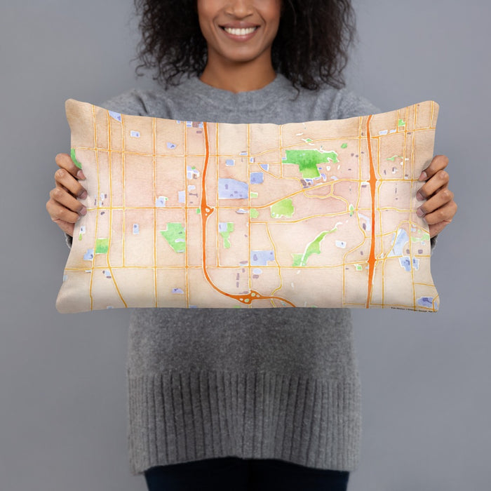 Person holding 20x12 Custom Taylorsville Utah Map Throw Pillow in Watercolor