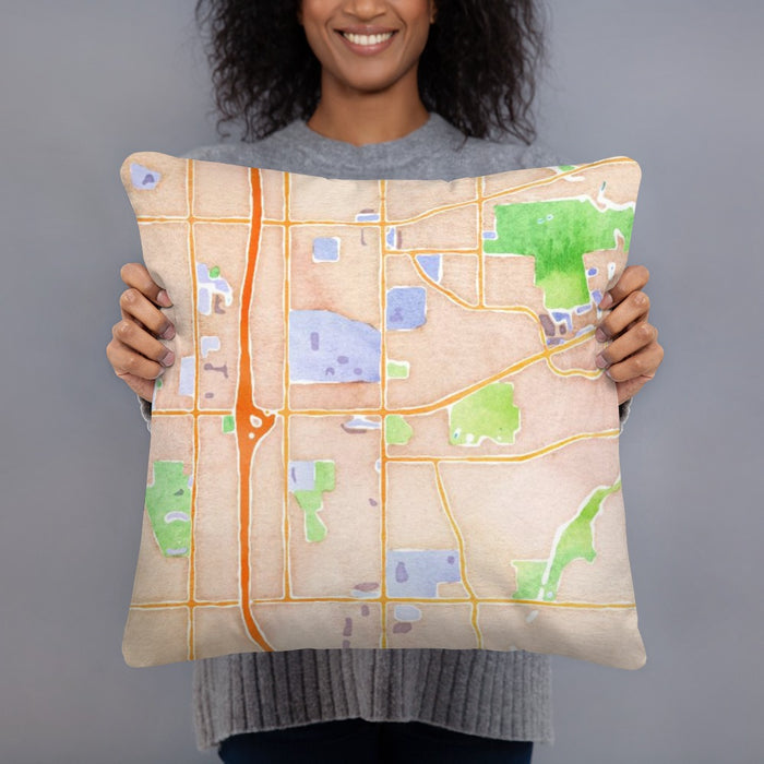 Person holding 18x18 Custom Taylorsville Utah Map Throw Pillow in Watercolor