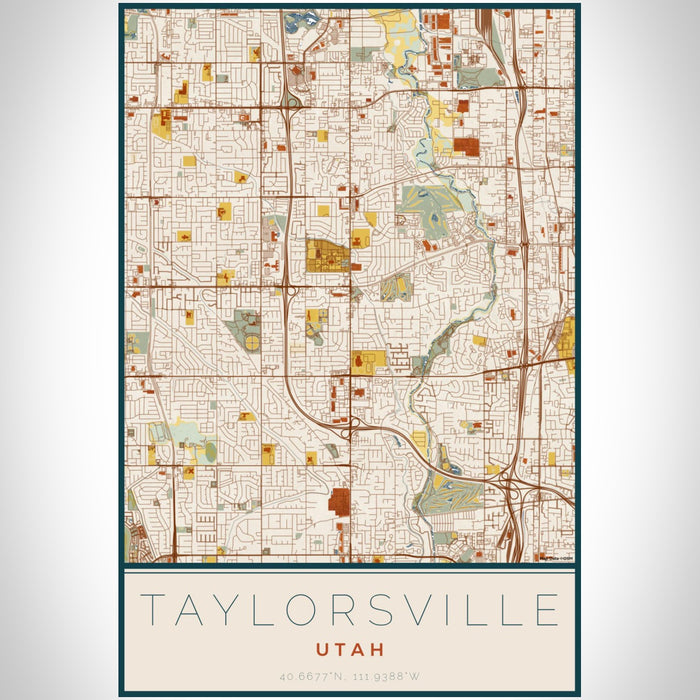 Taylorsville Utah Map Print Portrait Orientation in Woodblock Style With Shaded Background