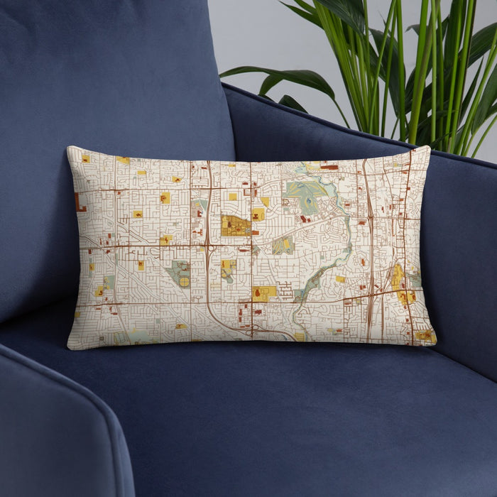 Custom Taylorsville Utah Map Throw Pillow in Woodblock on Blue Colored Chair