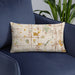 Custom Taylorsville Utah Map Throw Pillow in Woodblock on Blue Colored Chair