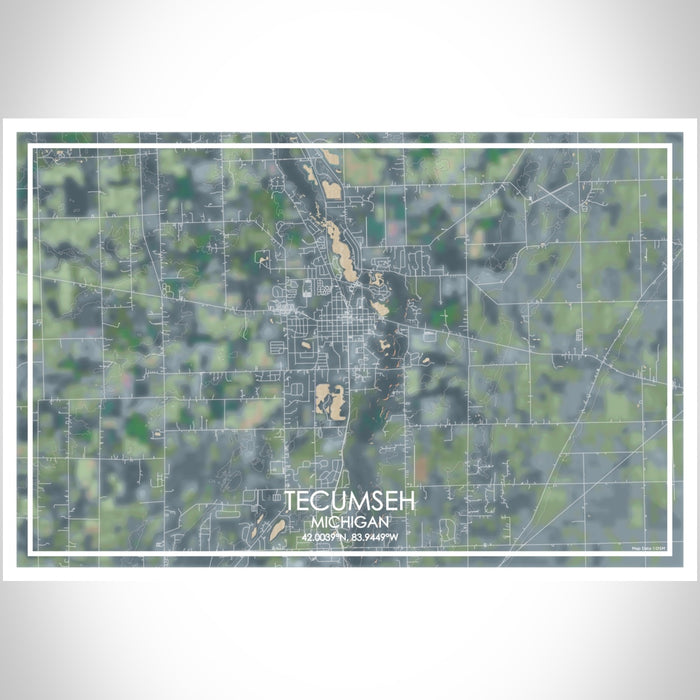 Tecumseh Michigan Map Print Landscape Orientation in Afternoon Style With Shaded Background