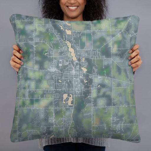 Person holding 22x22 Custom Tecumseh Michigan Map Throw Pillow in Afternoon