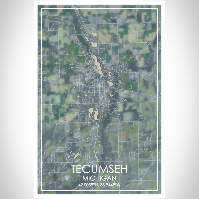 Tecumseh Michigan Map Print Portrait Orientation in Afternoon Style With Shaded Background