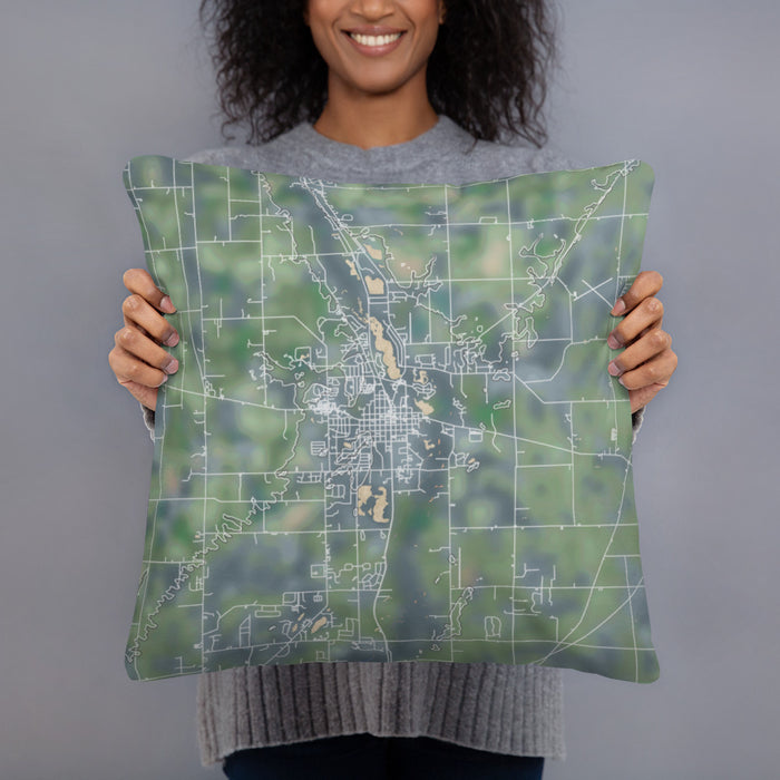 Person holding 18x18 Custom Tecumseh Michigan Map Throw Pillow in Afternoon