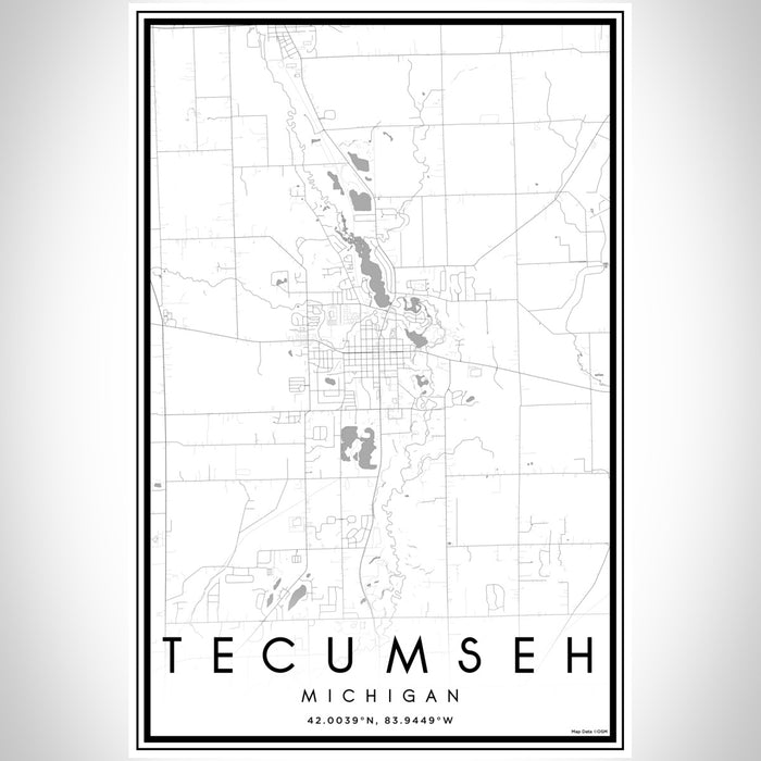 Tecumseh Michigan Map Print Portrait Orientation in Classic Style With Shaded Background