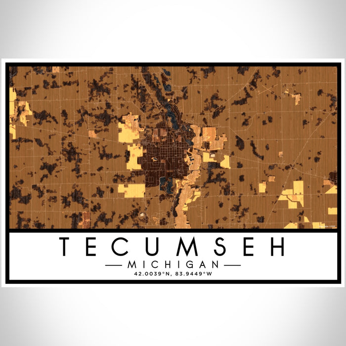 Tecumseh Michigan Map Print Landscape Orientation in Ember Style With Shaded Background