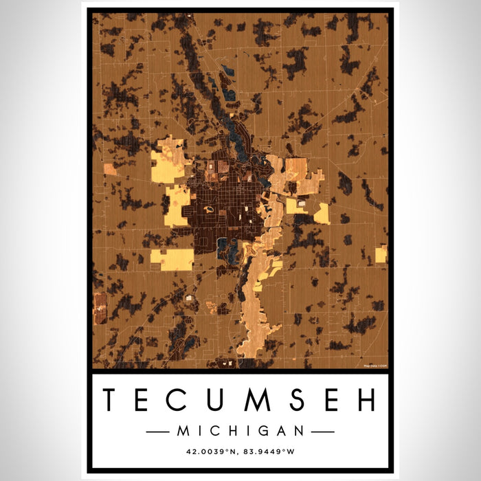Tecumseh Michigan Map Print Portrait Orientation in Ember Style With Shaded Background