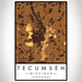 Tecumseh Michigan Map Print Portrait Orientation in Ember Style With Shaded Background