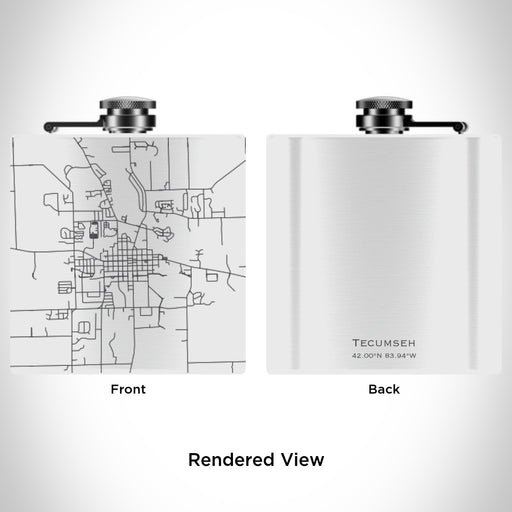 Rendered View of Tecumseh Michigan Map Engraving on 6oz Stainless Steel Flask in White