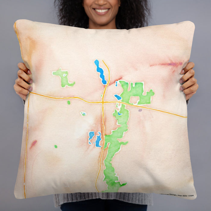 Person holding 22x22 Custom Tecumseh Michigan Map Throw Pillow in Watercolor