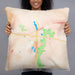 Person holding 22x22 Custom Tecumseh Michigan Map Throw Pillow in Watercolor
