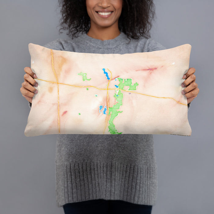 Person holding 20x12 Custom Tecumseh Michigan Map Throw Pillow in Watercolor