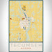 Tecumseh Michigan Map Print Portrait Orientation in Woodblock Style With Shaded Background