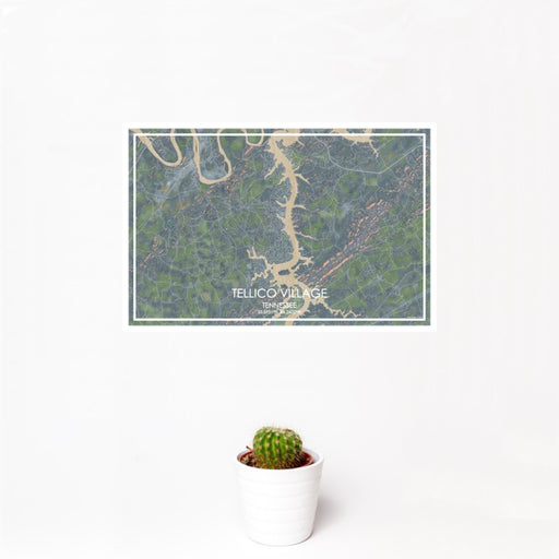 12x18 Tellico Village Tennessee Map Print Landscape Orientation in Afternoon Style With Small Cactus Plant in White Planter