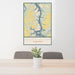 24x36 Tellico Village Tennessee Map Print Portrait Orientation in Woodblock Style Behind 2 Chairs Table and Potted Plant