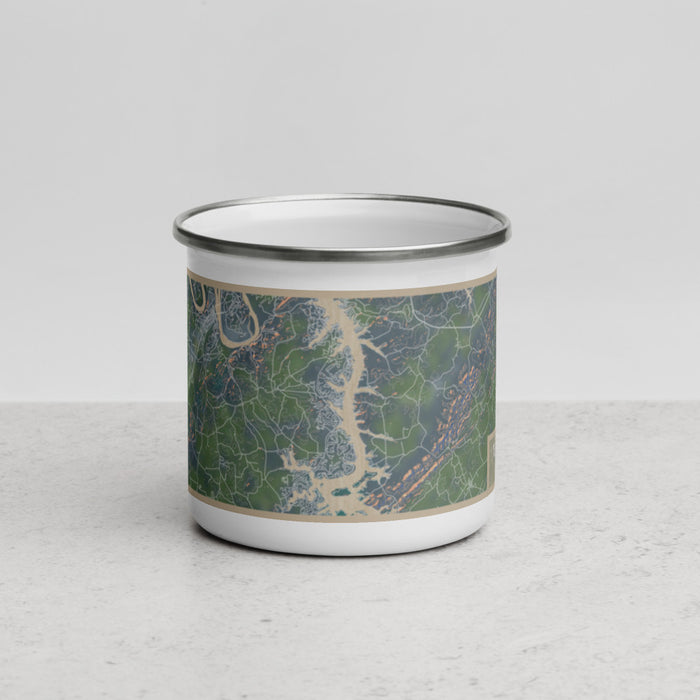 Front View Custom Tellico Village Tennessee Map Enamel Mug in Afternoon