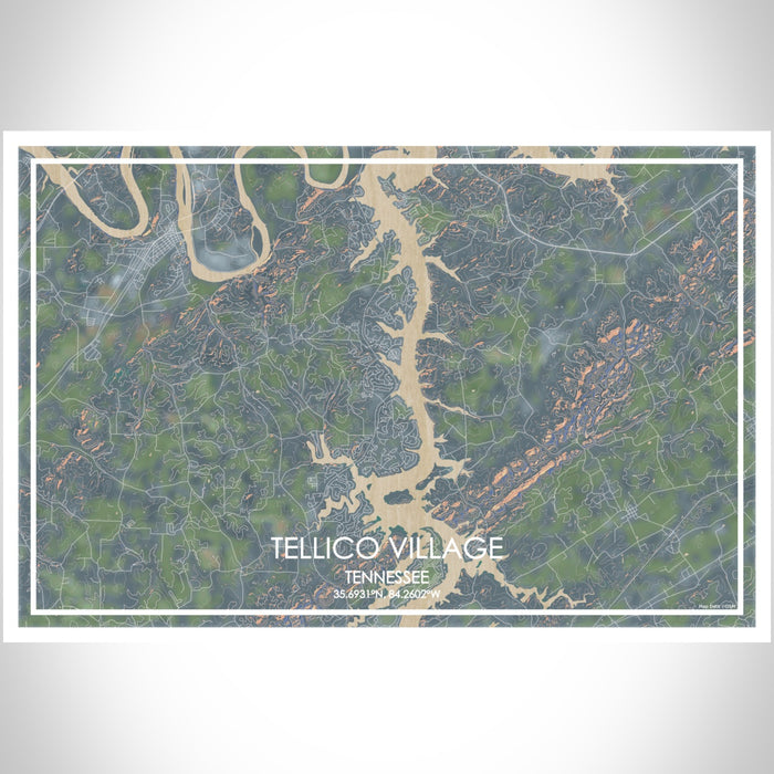 Tellico Village Tennessee Map Print Landscape Orientation in Afternoon Style With Shaded Background